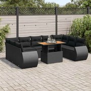 vidaXL 10 pcs conjunto sofás de jardim c/ almofadões vime PE preto