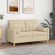 vidaXL Sofá 2 lugares + almofadas decorativas 120 cm tecido cor creme