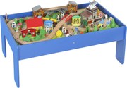 AIYAPLAY Mesa de Brincar, conjunto ferroviário de madeira 108 peças, com tampo removível, mesa de trem, 98x60,5x40 cm, Azul | Aosom Portugal