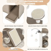 Arranhador com armário sanitário moderno 2 em 1 torre para gatos com caverna 95 x 55,5 x 132 cm cinza