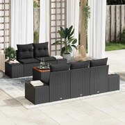 vidaXL Conjunto de Sofás de Jardim 6 Peças com Almofadas Pretas em Poli Rattan Acácia