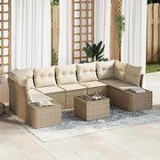 vidaXL Conjunto de Sofá de Jardim de 8 Peças com Almofadas Bege em Rattan Sintético.