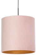 Candeeiro de suspensão com abajur de veludo rosa com dourado 40 cm - Combi