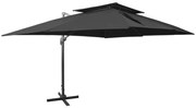 vidaXL Guarda-sol de jardim cantilever com tampo duplo preto 400x300 cm