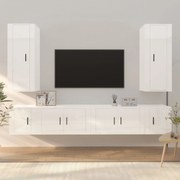 6 pcs conjunto móveis de TV madeira processada branco brilhante