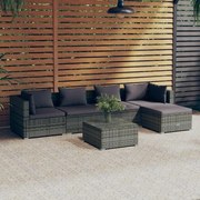 6 pcs conjunto lounge de jardim c/ almofadões vime PE cinzento