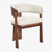 Cadeira De Jantar Em Madeira De Carvalho E Estofada Olea Signature Carvalho Escuro Castanho & Chenille Beige Creme - Sklum