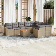 vidaXL 10 pcs conj. sofás jardim c/ almofadões vime PE bege misturado