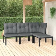 4 pcs conjunto lounge de jardim vime PE preto e cinzento