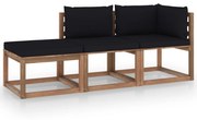 3 pcs conjunto lounge de paletes + almofadões pinho impregnado