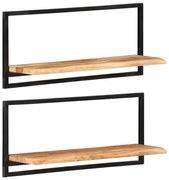 vidaXL Prateleiras de parede 2 pcs 80x25x35 cm acácia maciça e aço