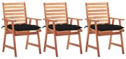 vidaXL Cadeiras de jantar p/ jardim 3 pcs c/ almofadões acácia maciça