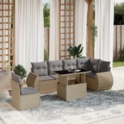 vidaXL 7 pcs conjunto de sofás p/ jardim com almofadões vime PE bege