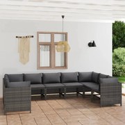 9 pcs conjunto lounge de jardim c/ almofadões vime PE cinzento