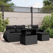 vidaXL 6 pcs conjunto sofás de jardim c/ almofadões vime PE preto