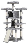 árvore para gatos grande com plataformas acolchoadas e várias cavidades | FEANDREA | 60 x 55 x 172 cm | cinzento claro | PCT18W.