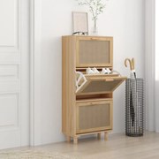 vidaXL Sapateira 52x25x115 cm derivados madeira/vime natural castanho