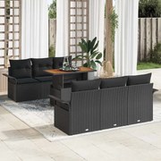 vidaXL Conjunto de Sofá de Jardim de 7 Peças com Almofadas Rattan Preto e Acácia