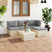 vidaXL 5 pcs conjunto lounge de paletes + almofadões madeira de abeto