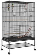 PawHut Gaiola para Pássaros com Rodas Comedouros Poleiros Prateleira Inferior Bandeja Removível 97x58x160 cm Preto | Aosom Portugal