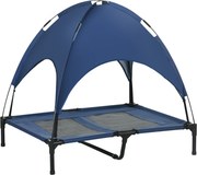 PawHut Cama para Cães com Dossel, Cama Outdoor para Cães, Dobrável, Estrutura Elevada, Azul + Preto | Aosom Portugal