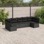 vidaXL 7 pcs conjunto de sofás p/ jardim c/ almofadões vime PE preto