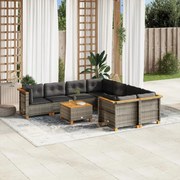 vidaXL 9 pcs conjunto sofás p/ jardim com almofadões vime PE cinzento