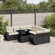 vidaXL 9 pcs conjunto de sofás p/ jardim c/ almofadões vime PE preto