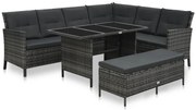 vidaXL 3 pcs conjunto lounge de jardim c/ almofadões vime PE cinzento