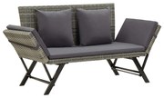 vidaXL Banco de jardim c/ almofadões 176 cm vime PE cinzento