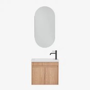 Conjunto De Móvel De Casa De Banho Suspenso Em Madeira Com Lavatório Integrado Narek Castanho Fresno & Ovalado Com Armazenamento 45x90 Cm - Sklum