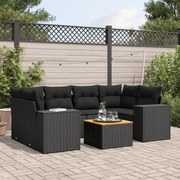 vidaXL 7 pcs conjunto de sofás p/ jardim c/ almofadões vime PE preto