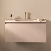 Conjunto De Móvel De Casa De Banho Suspenso Em Madeira Com Lavatório Integrado Macrae Crema Linho & Sem Espelho & Dourado - Sklum