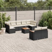vidaXL 10 pcs conjunto sofás de jardim c/ almofadões vime PE preto