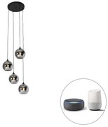 LED Candeeiro suspenso inteligente preto com vidro fumê incluindo 4 WiFi A60 - Wallace Art Deco