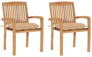vidaXL Cadeiras de jardim c/ almofadões beges 2 pcs teca maciça