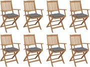 vidaXL Cadeiras de exterior dobráveis c/ almofadões 8pcs acácia maciça