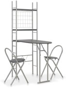 vidaXL 3 pcs conjunto jantar dobrável com prateleira MDF e aço preto