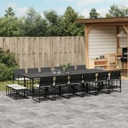 vidaXL 17 pcs conjunto de jantar p/ jardim c/ almofadões vime PE preto