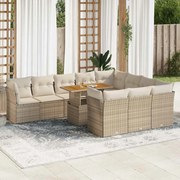 vidaXL 11 pcs conjunto sofás de jardim c/ almofadões vime PE bege