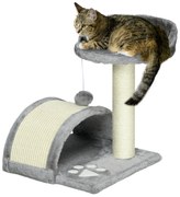 PawHut Arranhador para Gatos de 2 Níveis com Poste e Tapete de Arranhar Cama e Bola Suspensa 35,5x37x46 cm Cinza