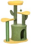 PawHut Árvore Arranhador para Gatos em Forma de Cacto com Casa de Pelúcia Plataformas Postes de Sisal 54x39x83cm Amarelo Verde