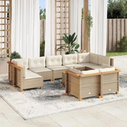 vidaXL 10 pcs conjunto de sofás p/ jardim com almofadões vime PE bege