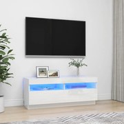 Móvel de TV com luzes LED 100x35x40 cm branco brilhante