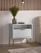 Mesa de Cabeceira "AUSTIN" - 45×55×33 cm - Branco e Dourado - Design M