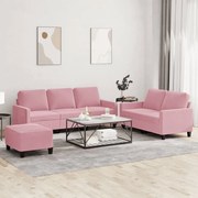 3 pcs conjunto de sofás com almofadões veludo rosa