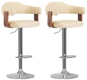 Bancos de bar 2 pcs madeira curvada e couro artificial creme