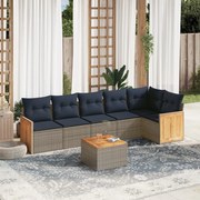 vidaXL 7 pcs conjunto sofás p/ jardim c/ almofadões vime PE cinzento