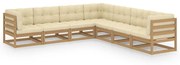 vidaXL 7pcs conj. lounge jardim e almofadões pinho maciço castanho mel