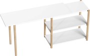 HOMCOM Secretária de Canto Dobrável em L 150 cm com Prateleiras e Estrutura em Bambu para Quarto e Estúdio, Branco | Aosom Portugal